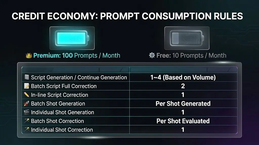 Visual overview of how AI prompt credits are consumed