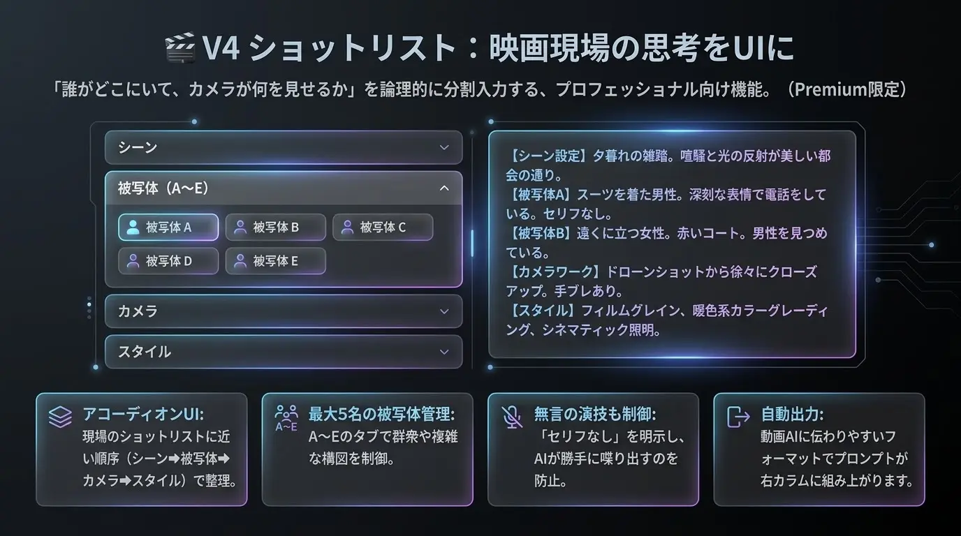 V4 ショットリスト（三人以上・群衆向け）の概要ビジュアル（上）
