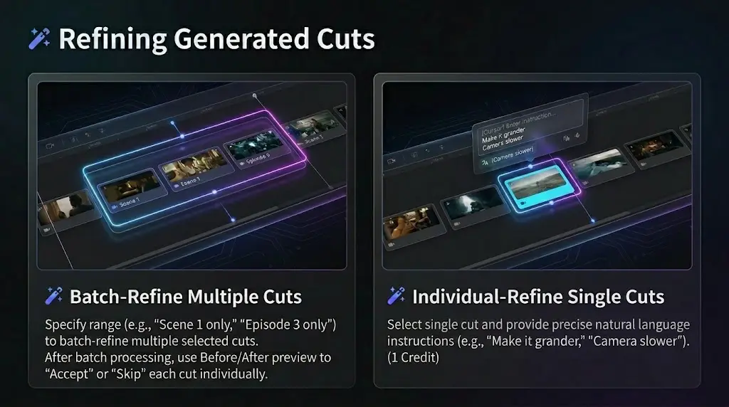 Supplemental visual for bulk AI refinement of cut prompts