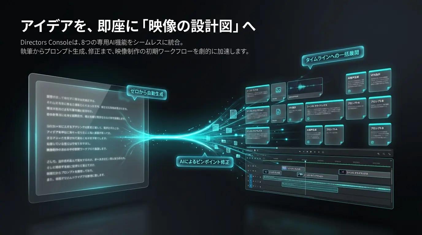 AI による台本・カット・修正ワークフローの補足ビジュアル