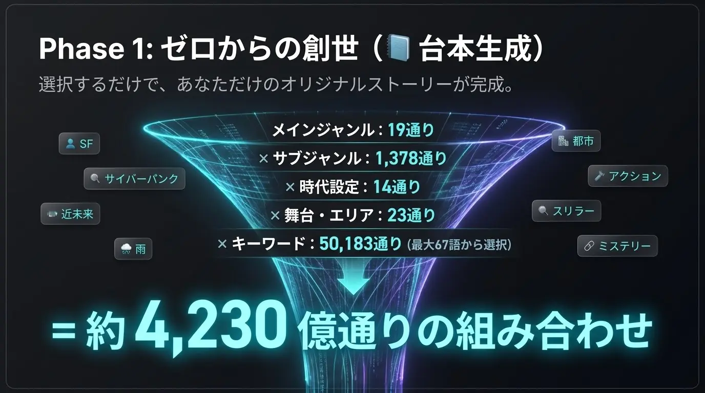 ストーリー条件の組み合わせ(参考・概算)の説明用ビジュアル