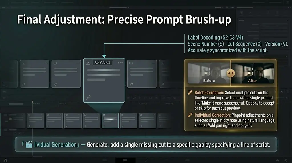 Visual overview of single-cut AI refine