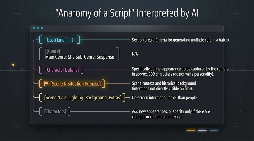 Visual showing the overall shape of generated script output