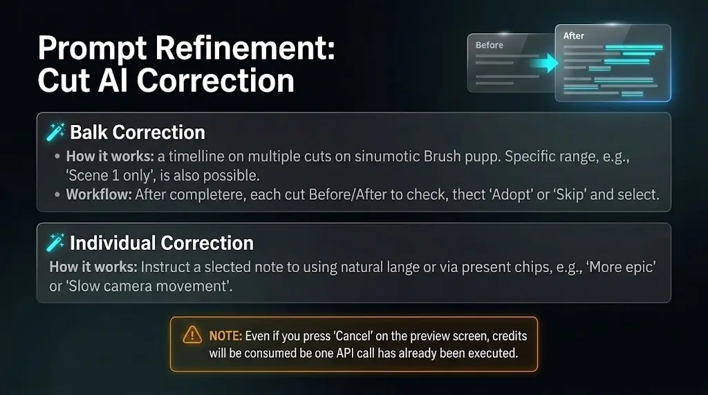 Visual overview of bulk AI refinement for cut prompts