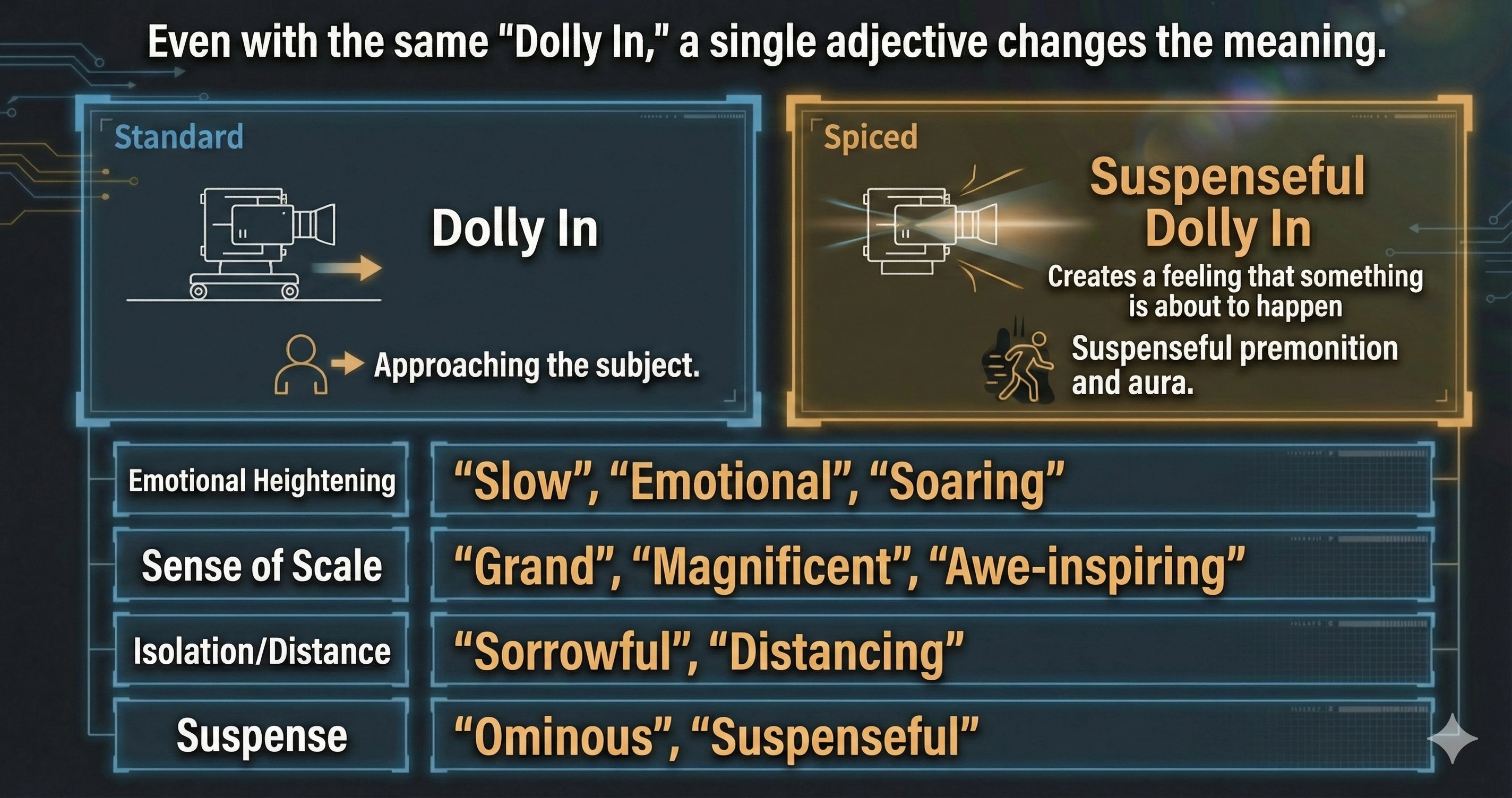 Camera Work Modifiers (Adjectives)