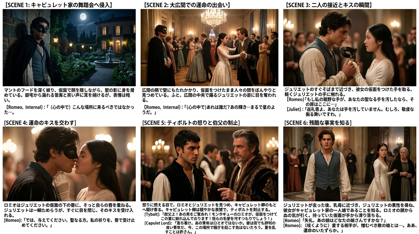 Example storyboard sheet in cinematic style